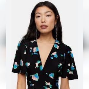 Top shop angel sleve dress plus size 14 black floral Nordstrom